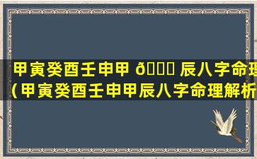 甲寅癸酉壬申甲 🍀 辰八字命理（甲寅癸酉壬申甲辰八字命理解析）